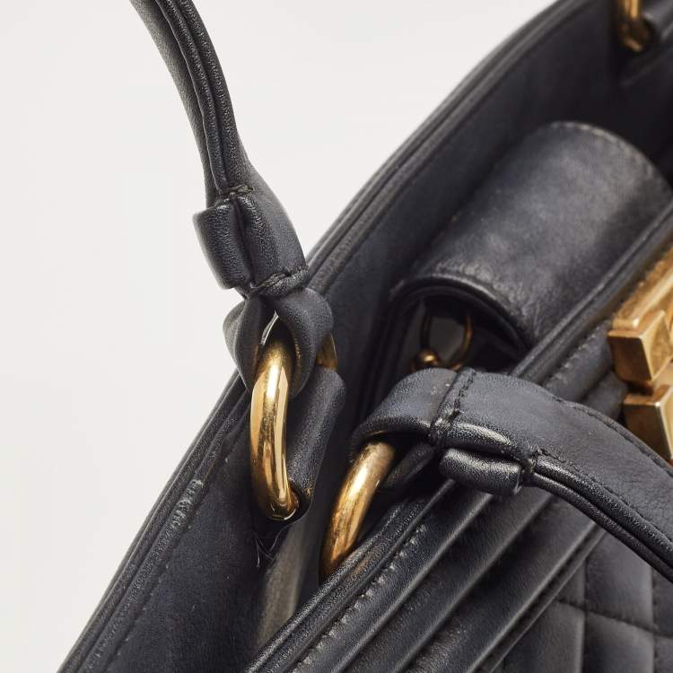 Pre Owned Chanel Black Quilted Leather Large Boy Shopper Tote