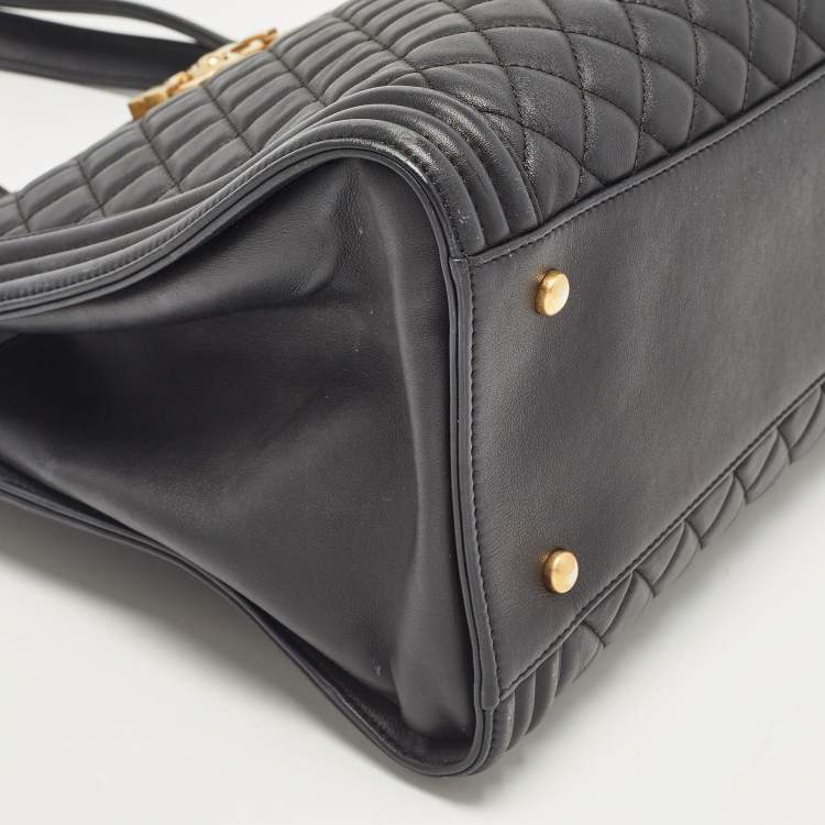 Pre Owned Chanel Black Quilted Leather Large Boy Shopper Tote
