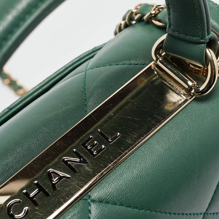 Pre Owned Chanel Green Quilted Leather Small Trendy CC Top Handle Bag