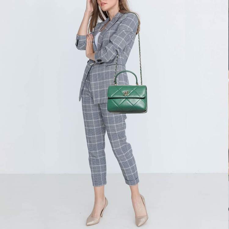 Pre Owned Chanel Green Quilted Leather Small Trendy CC Top Handle Bag