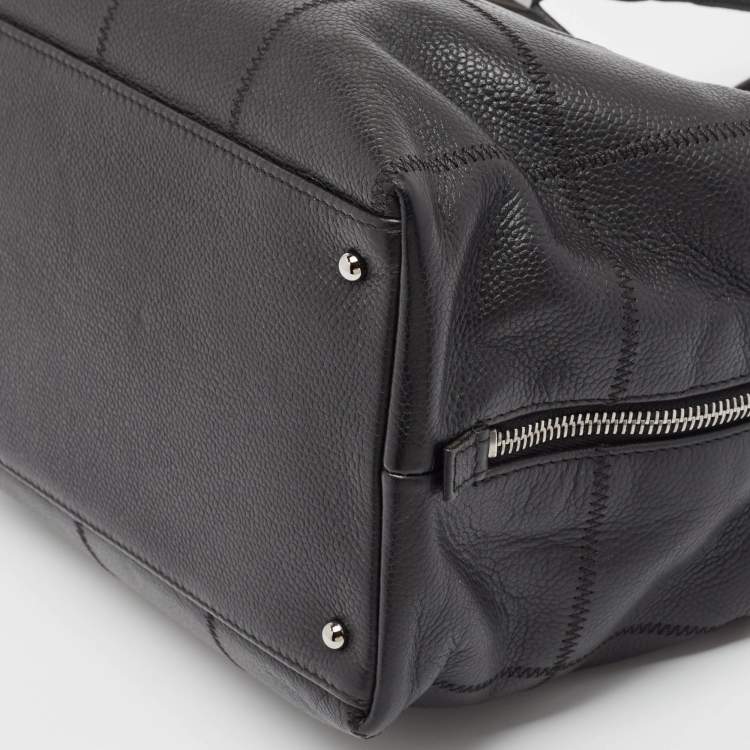 Pre Owned Chanel Black Leather Square Stitch Bowler Bag