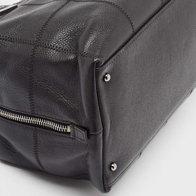 Pre Owned Chanel Black Leather Square Stitch Bowler Bag