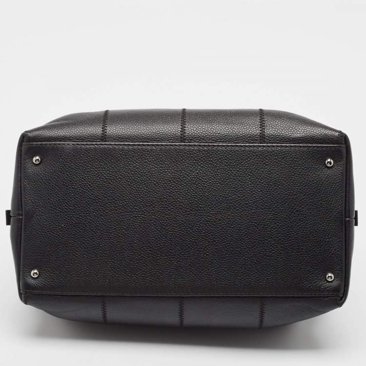 Pre Owned Chanel Black Leather Square Stitch Bowler Bag