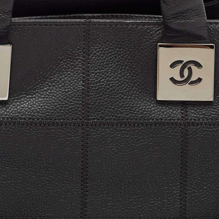 Pre Owned Chanel Black Leather Square Stitch Bowler Bag