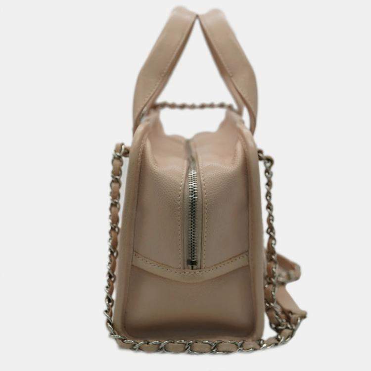 Pre Owned Chanel Pink Quilted Caviar Small Deauville Bowling Bag
