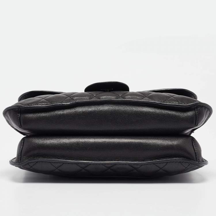 Pre Owned Chanel Black Quilted Leather CC Double Compartment Flap Bag
