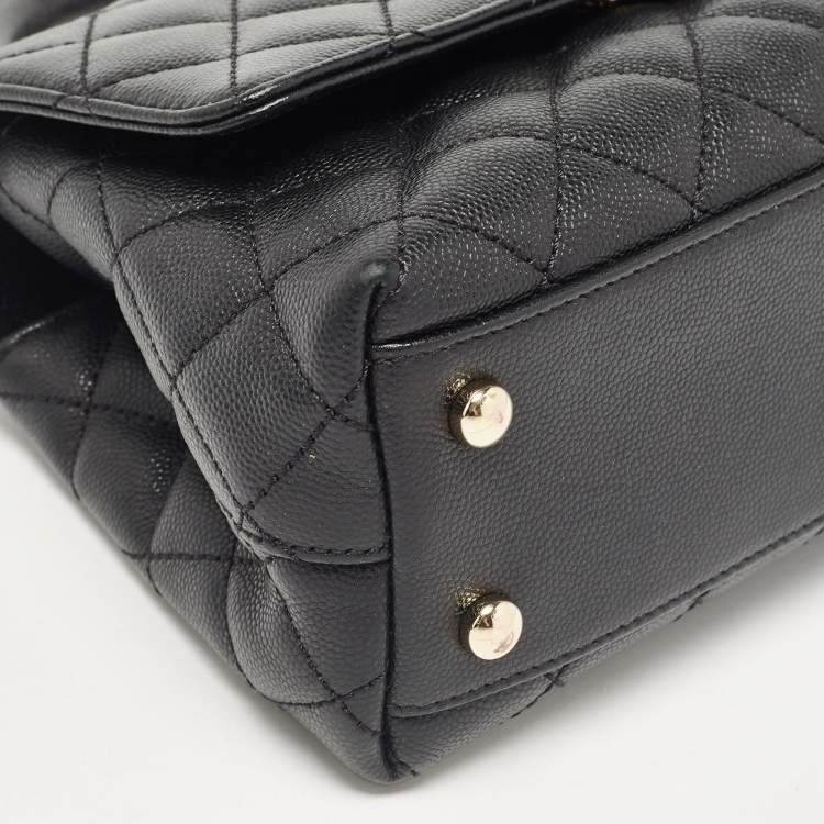 Pre Owned Chanel Black Quilted Caviar Leather Small Coco Top Handle Bag