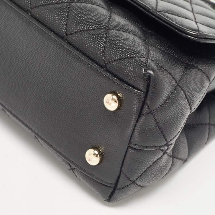 Pre Owned Chanel Black Quilted Caviar Leather Small Coco Top Handle Bag