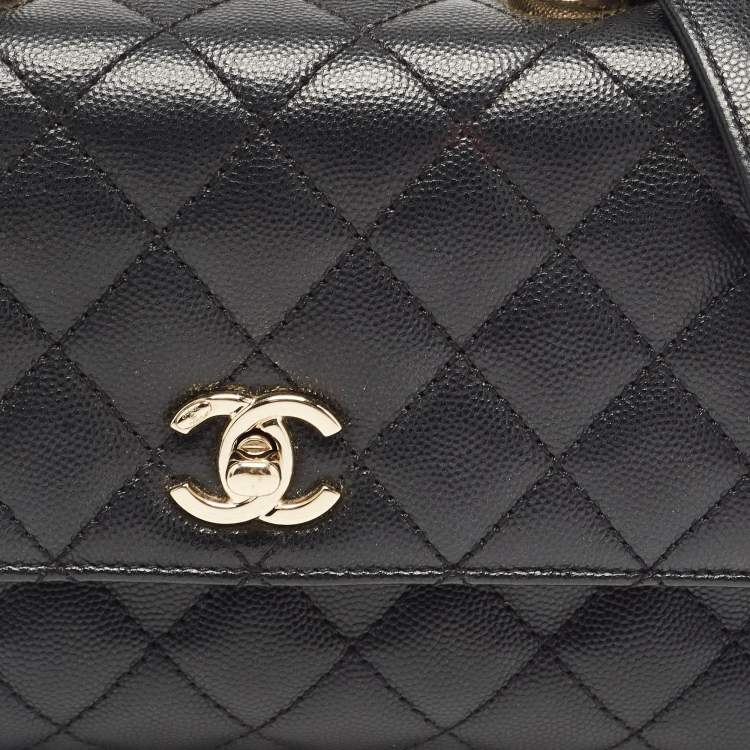 Pre Owned Chanel Black Quilted Caviar Leather Small Coco Top Handle Bag