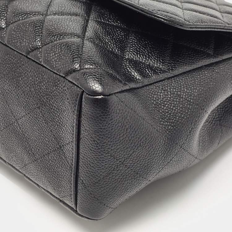 Pre Owned Chanel Black Quilted Caviar Leather Maxi Classic Single Flap Bag