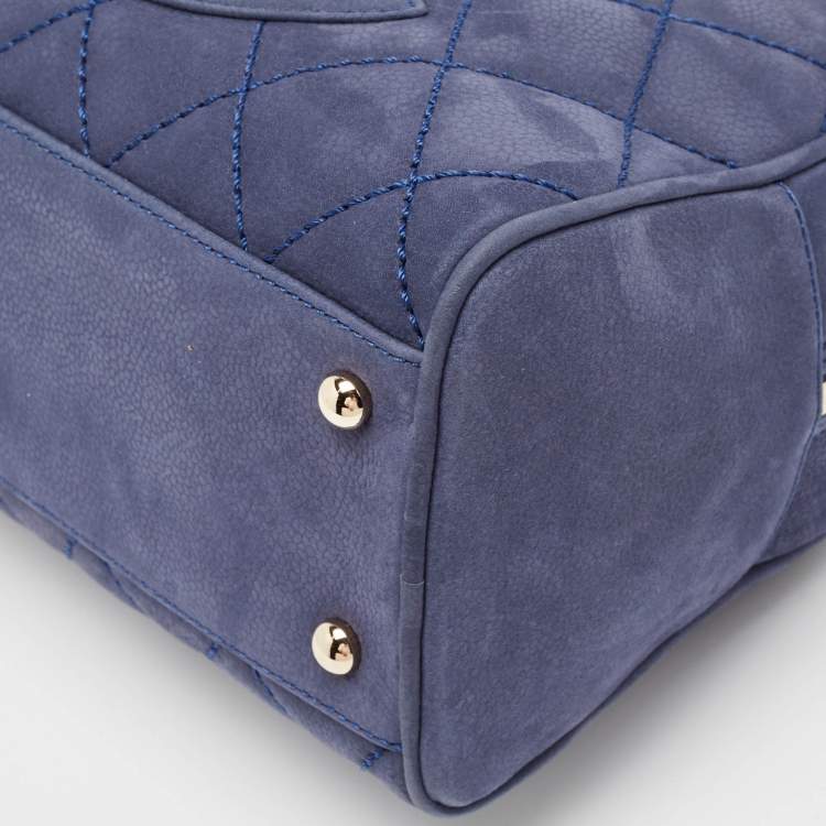 Pre Owned Chanel Navy Blue Quilted Nubuck Leather Timeless Bowler Bag