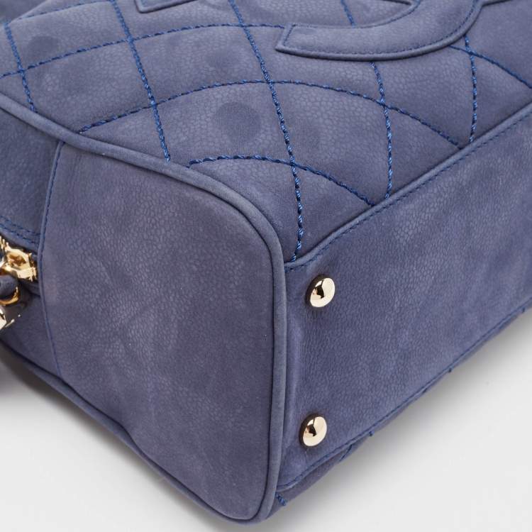Pre Owned Chanel Navy Blue Quilted Nubuck Leather Timeless Bowler Bag