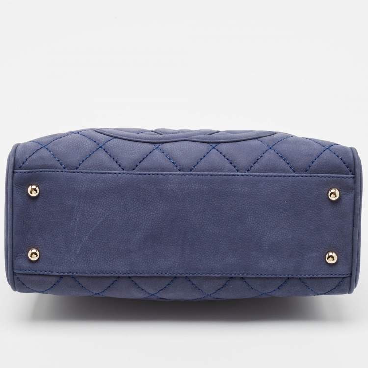 Pre Owned Chanel Navy Blue Quilted Nubuck Leather Timeless Bowler Bag