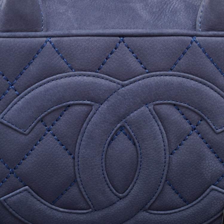 Pre Owned Chanel Navy Blue Quilted Nubuck Leather Timeless Bowler Bag