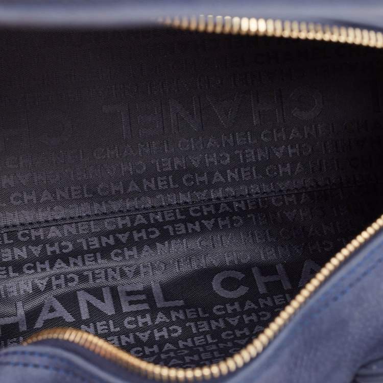 Pre Owned Chanel Navy Blue Quilted Nubuck Leather Timeless Bowler Bag