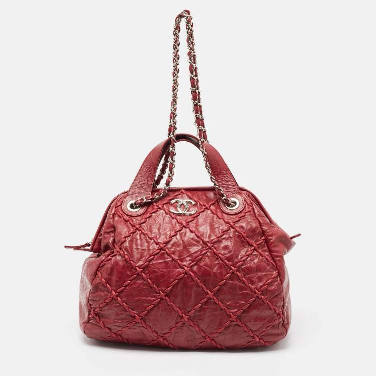 Chanel Red Quilted Leather Ultra Stitch Frame Bowler Bag