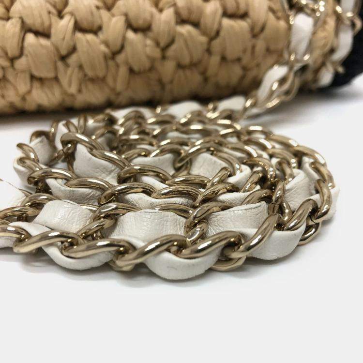 Pre Owned Chanel Beige/Black Raffia Flap Bag