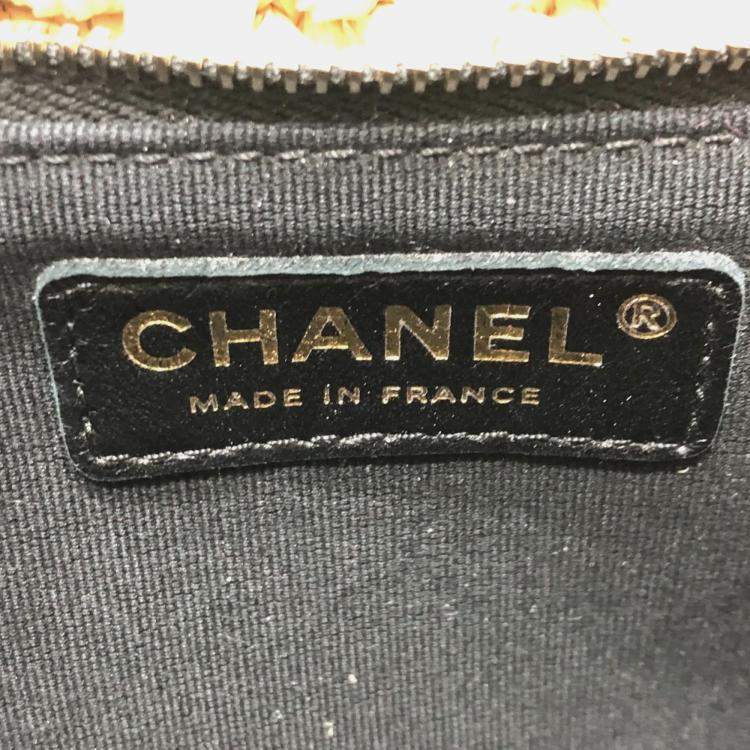 Pre Owned Chanel Beige/Black Raffia Flap Bag