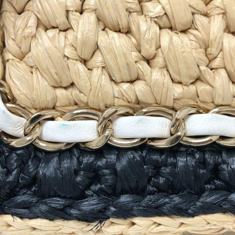 Pre Owned Chanel Beige/Black Raffia Flap Bag