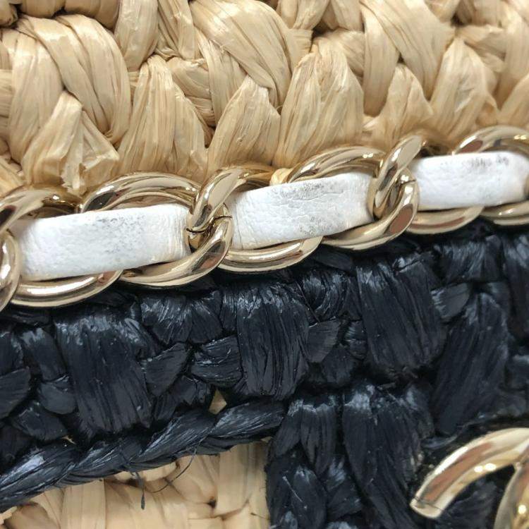 Pre Owned Chanel Beige/Black Raffia Flap Bag