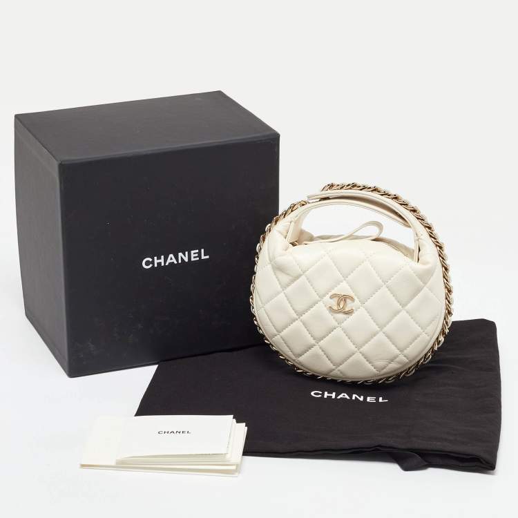 Pre Owned Chanel Off White Quilted Leather Mini Chain Around Hobo
