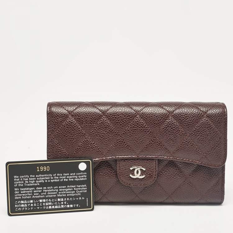 Pre Owned Chanel Plum Quilted Caviar Leather Classic Flap Trifold Wallet