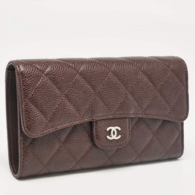 Pre Owned Chanel Plum Quilted Caviar Leather Classic Flap Trifold Wallet