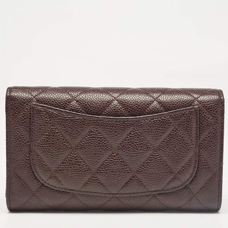 Pre Owned Chanel Plum Quilted Caviar Leather Classic Flap Trifold Wallet