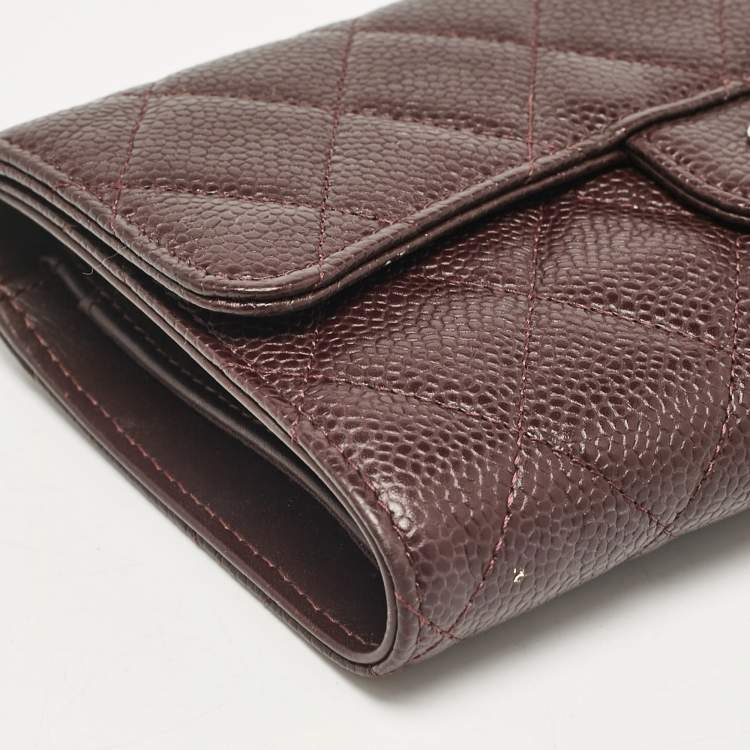 Pre Owned Chanel Plum Quilted Caviar Leather Classic Flap Trifold Wallet