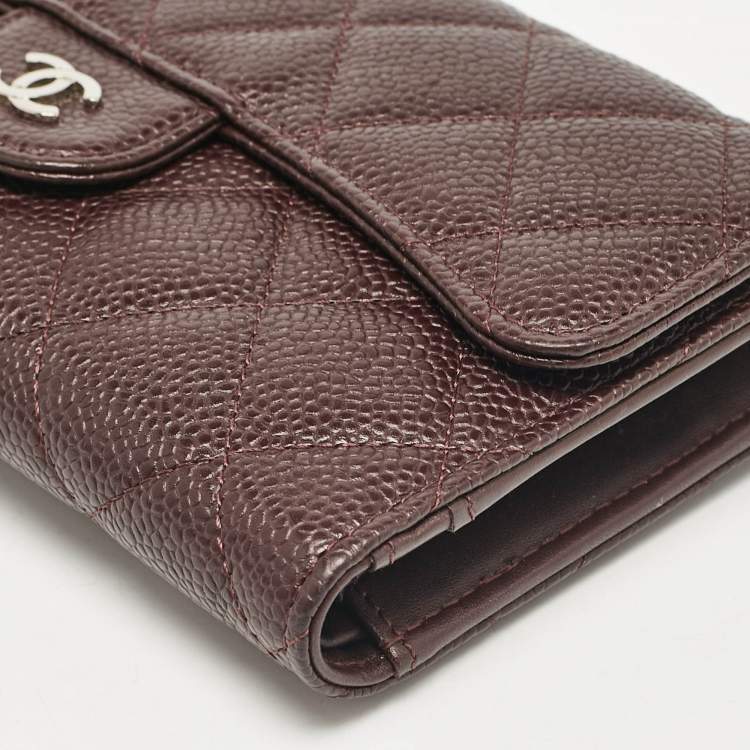 Pre Owned Chanel Plum Quilted Caviar Leather Classic Flap Trifold Wallet