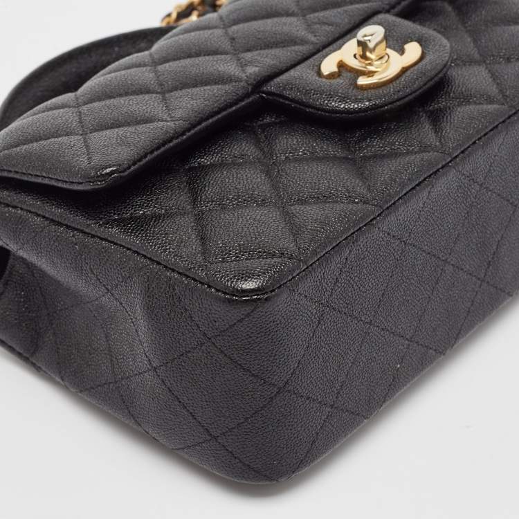 Pre Owned Chanel Black Quilted Caviar Leather Mini Rectangular Flap Top Handle Bag
