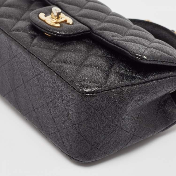 Pre Owned Chanel Black Quilted Caviar Leather Mini Rectangular Flap Top Handle Bag