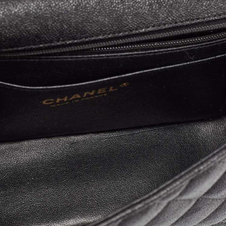 Pre Owned Chanel Black Quilted Caviar Leather Mini Rectangular Flap Top Handle Bag