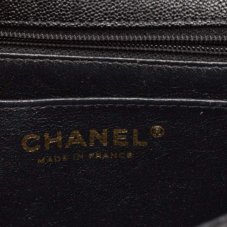 Pre Owned Chanel Black Quilted Caviar Leather Mini Rectangular Flap Top Handle Bag