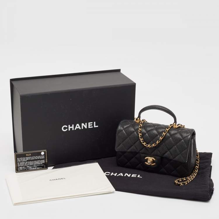 Pre Owned Chanel Black Quilted Caviar Leather Mini Rectangular Flap Top Handle Bag