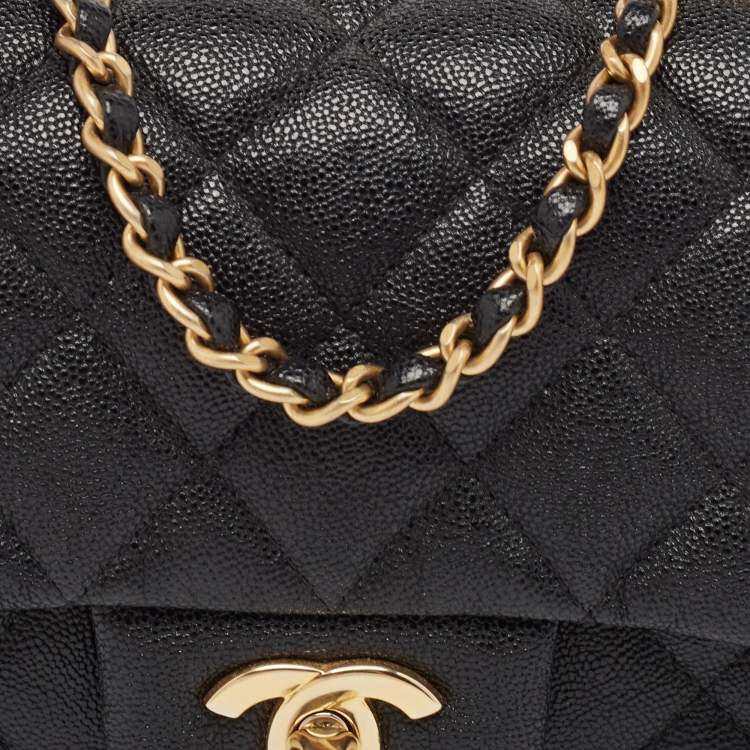 Pre Owned Chanel Black Quilted Caviar Leather Mini Rectangular Flap Top Handle Bag
