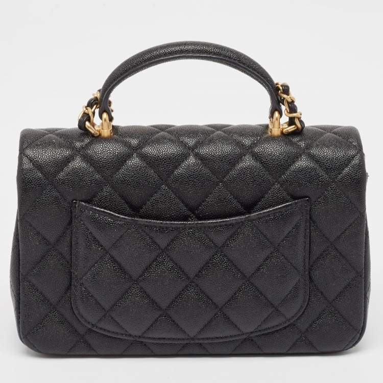 Pre Owned Chanel Black Quilted Caviar Leather Mini Rectangular Flap Top Handle Bag