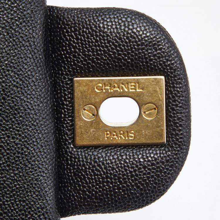 Pre Owned Chanel Black Quilted Caviar Leather Mini Rectangular Flap Top Handle Bag
