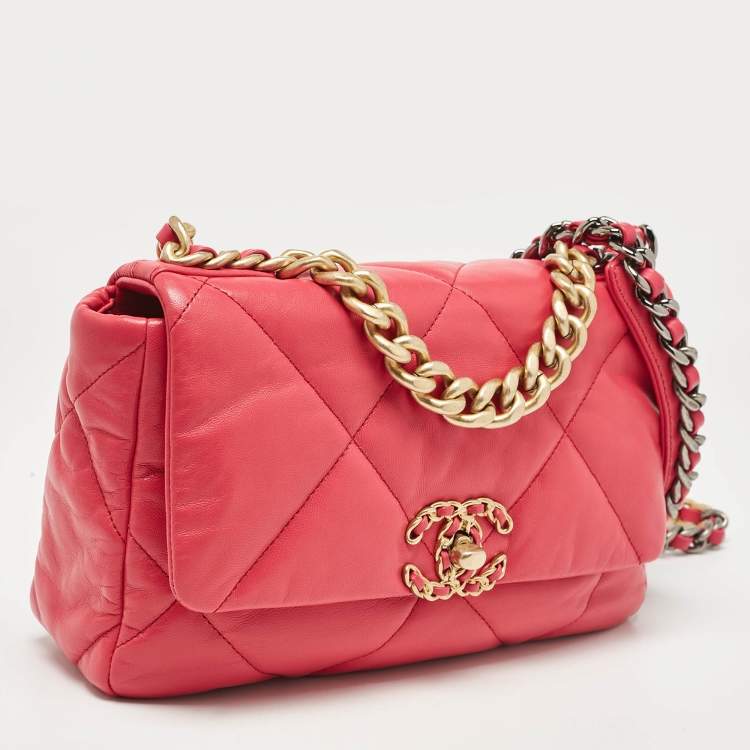 Pre Owned Chanel Pink Quilted Leather Small 19 Flap Bag