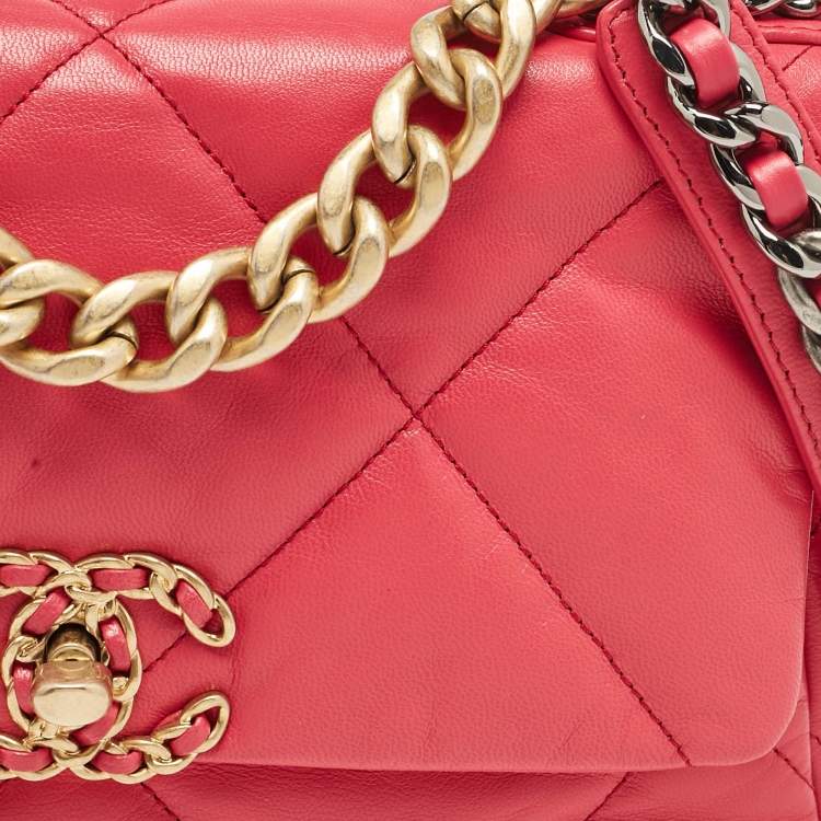 Pre Owned Chanel Pink Quilted Leather Small 19 Flap Bag