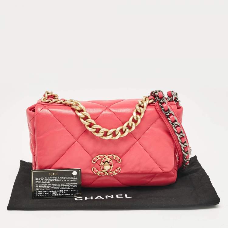 Pre Owned Chanel Pink Quilted Leather Small 19 Flap Bag