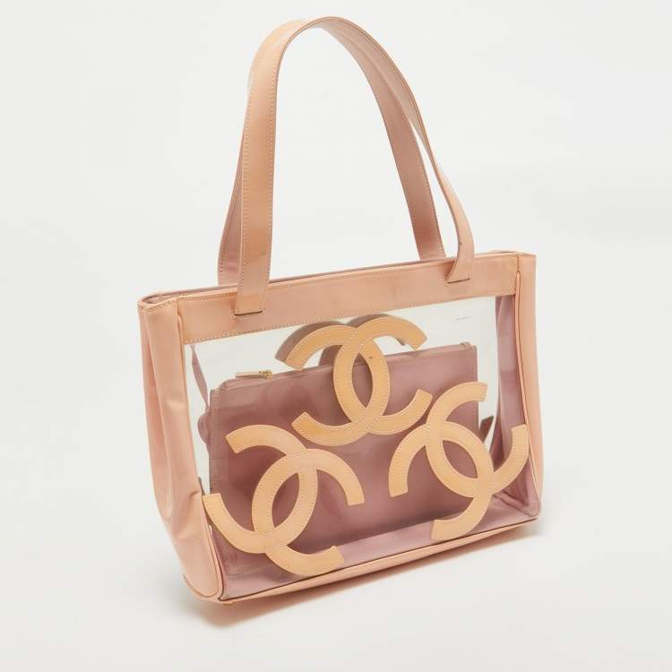 Pre Owned Chanel Pink/Peach PVC and Patent Leather Triple CC Tote