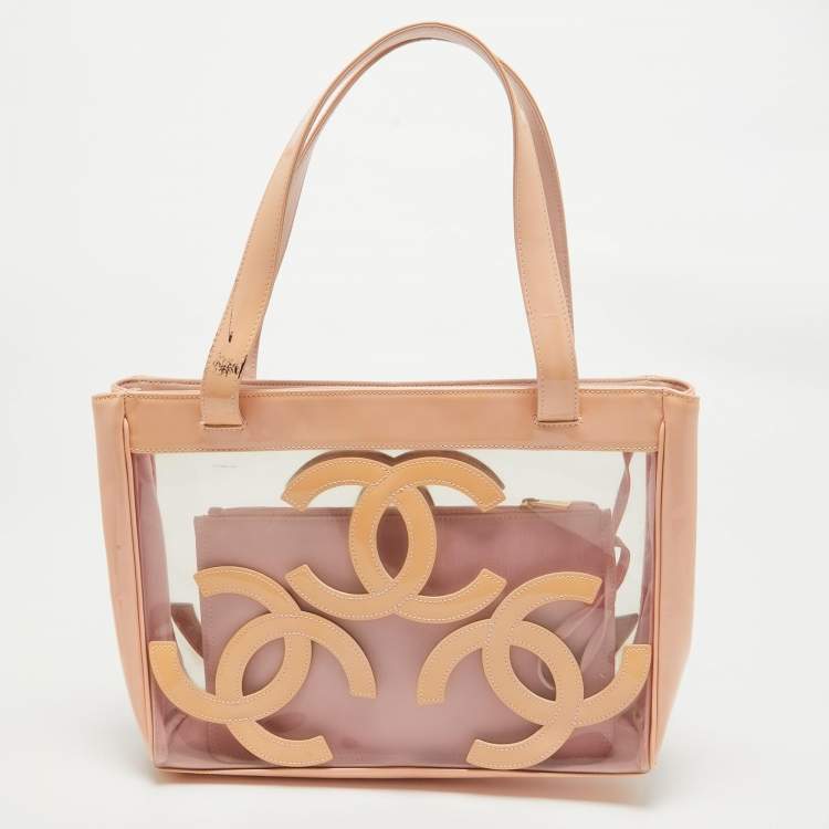 Pre Owned Chanel Pink/Peach PVC and Patent Leather Triple CC Tote