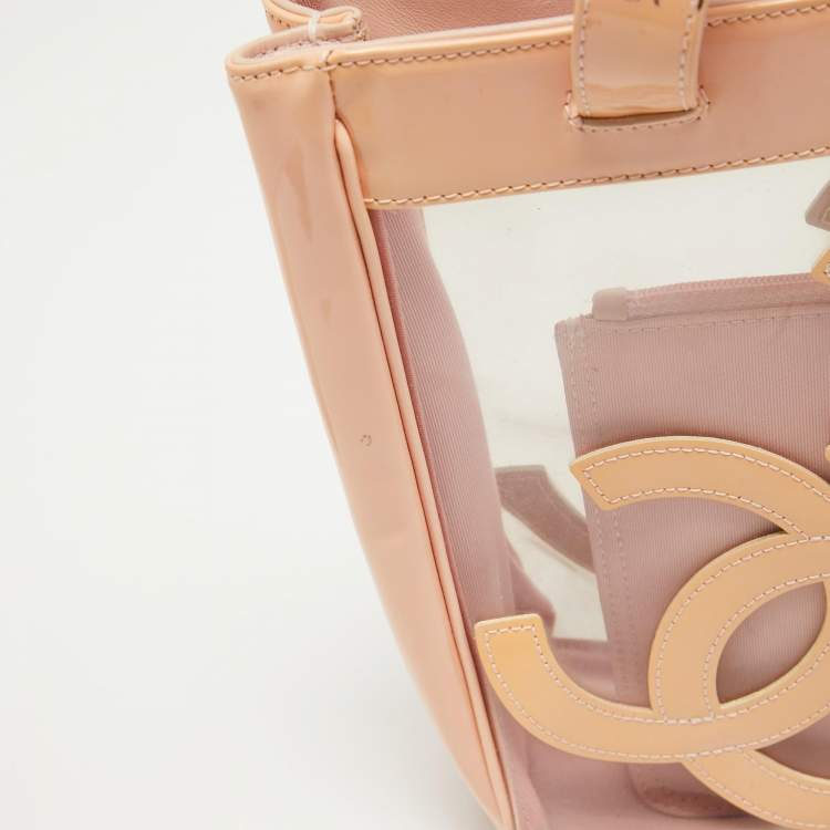 Pre Owned Chanel Pink/Peach PVC and Patent Leather Triple CC Tote