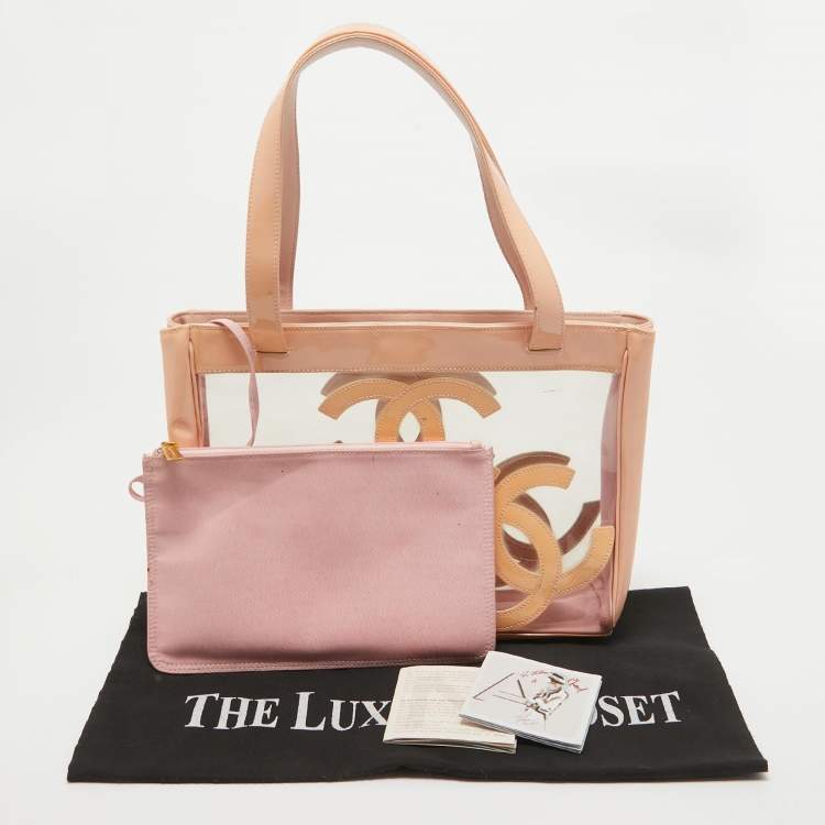 Pre Owned Chanel Pink/Peach PVC and Patent Leather Triple CC Tote