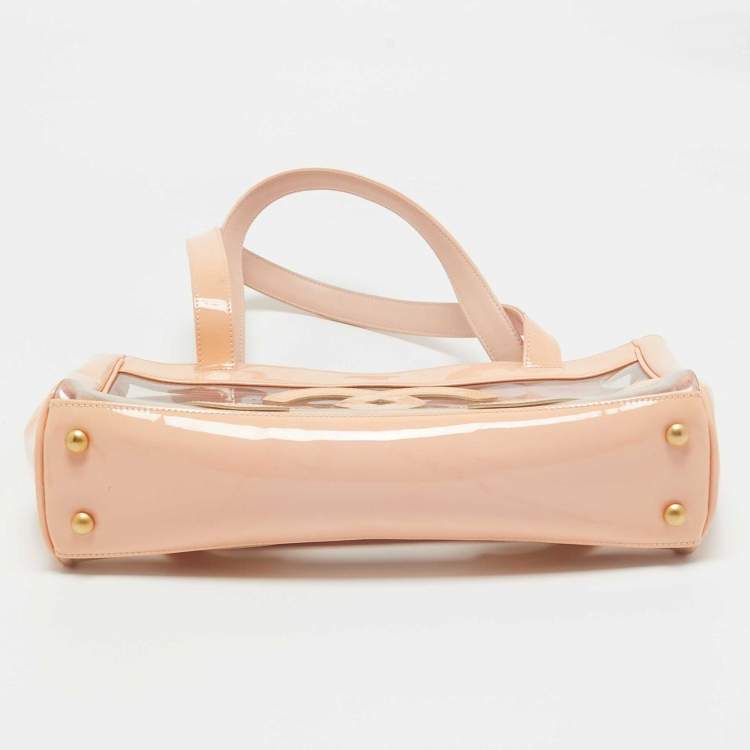 Pre Owned Chanel Pink/Peach PVC and Patent Leather Triple CC Tote