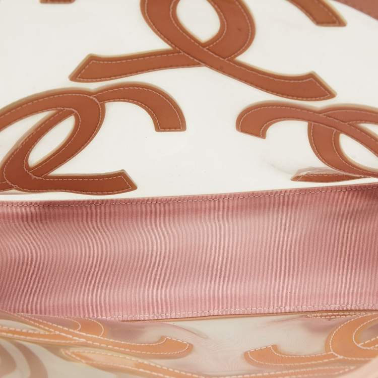 Pre Owned Chanel Pink/Peach PVC and Patent Leather Triple CC Tote
