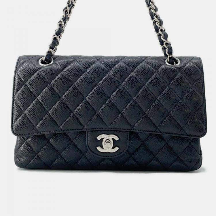 Chanel Black Caviar Leather Medium Classic Double Flap Shoulder Bag