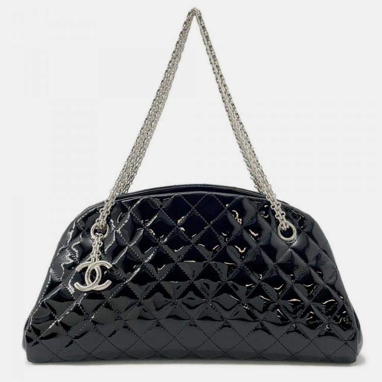 Chanel Black Patent Quilted Medium Just Mademoiselle Bowling Bag