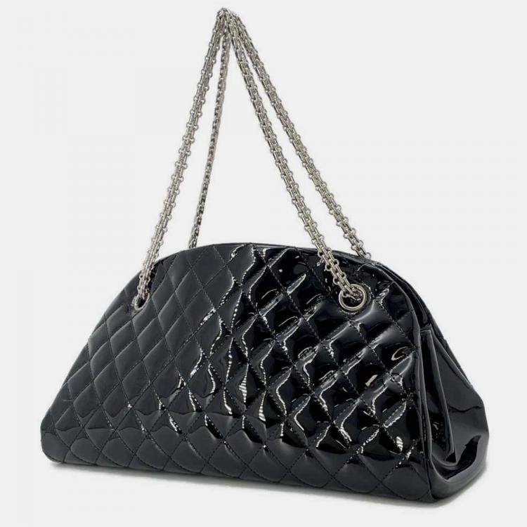 Pre Owned Chanel Black Patent Quilted Medium Just Mademoiselle Bowling Bag 